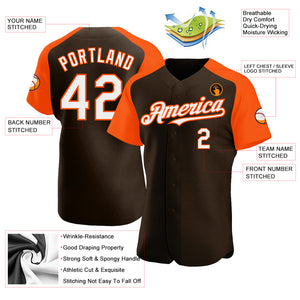 Custom Brown White-Orange Authentic Raglan Sleeves Baseball Jersey