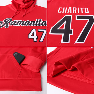 Custom Stitched Red Black-White Sports Pullover Sweatshirt Hoodie