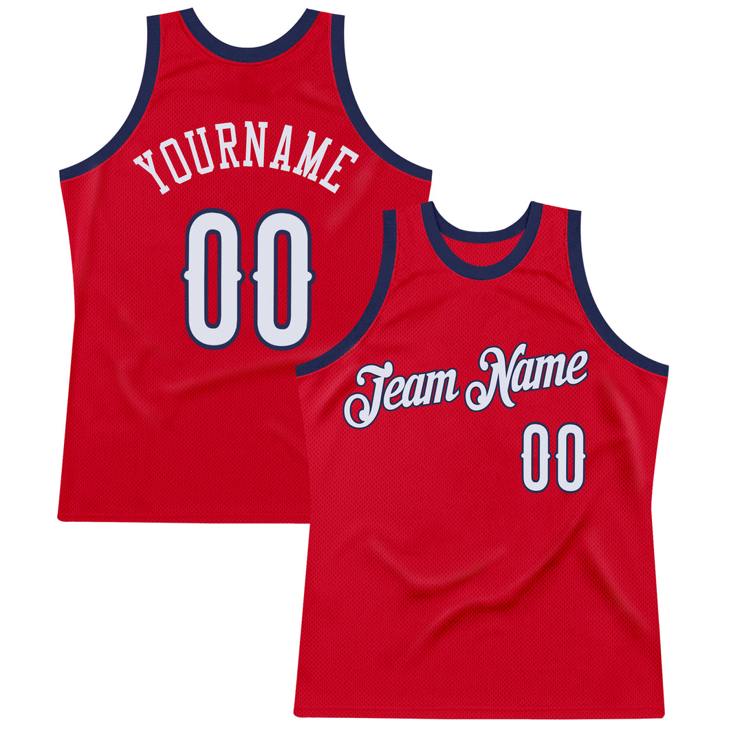 Custom Red White-Navy Authentic Throwback Basketball Jersey