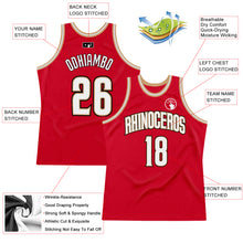 Load image into Gallery viewer, Custom Red White-Old Gold Authentic Throwback Basketball Jersey

