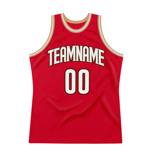 Custom Red White-Old Gold Authentic Throwback Basketball Jersey