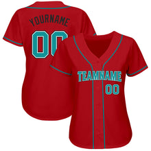 Load image into Gallery viewer, Custom Red Teal-Black Authentic Baseball Jersey
