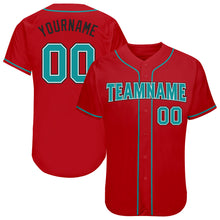 Load image into Gallery viewer, Custom Red Teal-Black Authentic Baseball Jersey
