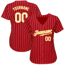 Load image into Gallery viewer, Custom Red Gold Pinstripe White-Gold Authentic Baseball Jersey
