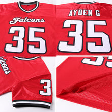 Load image into Gallery viewer, Custom Red White-Black Mesh Authentic Throwback Football Jersey
