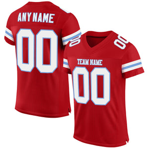 Custom Red White-Light Blue Mesh Authentic Football Jersey