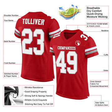 Custom Red White-Gray Mesh Authentic Football Jersey