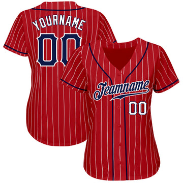 Custom Red White Pinstripe Navy-White Authentic Baseball Jersey