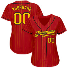 Load image into Gallery viewer, Custom Red Gold Pinstripe Gold-Black Authentic Baseball Jersey
