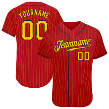 Load image into Gallery viewer, Custom Red Gold Pinstripe Gold-Black Authentic Baseball Jersey
