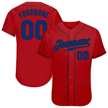 Custom Red Black Pinstripe Royal-Black Authentic Baseball Jersey