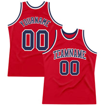 Load image into Gallery viewer, Custom Red Navy-White Authentic Throwback Basketball Jersey
