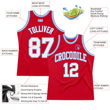 Load image into Gallery viewer, Custom Red White-Light Blue Authentic Throwback Basketball Jersey

