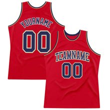 Load image into Gallery viewer, Custom Red Navy-Old Gold Authentic Throwback Basketball Jersey
