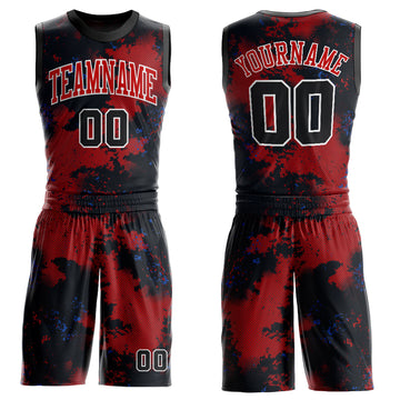 Custom Red Black-White Round Neck Sublimation Basketball Suit Jersey