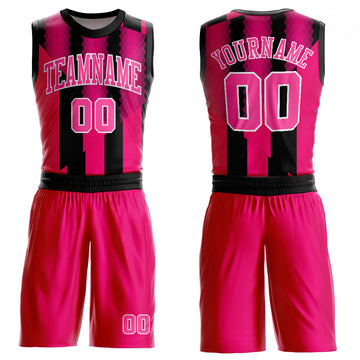 Custom Red Pink-Black Round Neck Sublimation Basketball Suit Jersey
