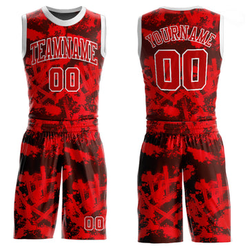 Custom Red Red-Black Round Neck Sublimation Basketball Suit Jersey