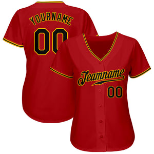 Custom Red Black-Gold Authentic Baseball Jersey