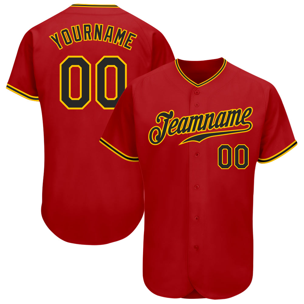 Custom Red Black-Gold Authentic Baseball Jersey