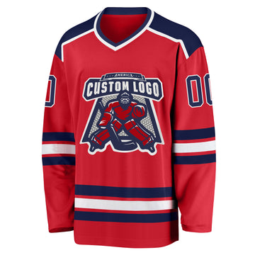 Custom Red Navy-White Hockey Jersey