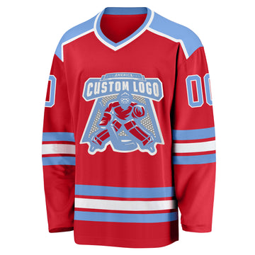 Custom Red Light Blue-White Hockey Jersey