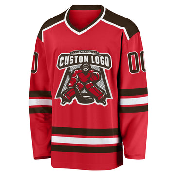 Custom Red Brown-White Hockey Jersey