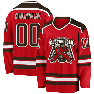 Custom Red Brown-White Hockey Jersey