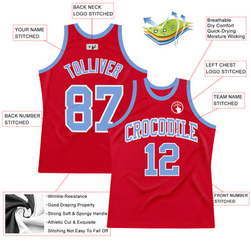 Custom Red Light Blue-White Authentic Throwback Basketball Jersey