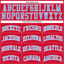 Load image into Gallery viewer, Custom Red Light Blue-White Authentic Throwback Basketball Jersey
