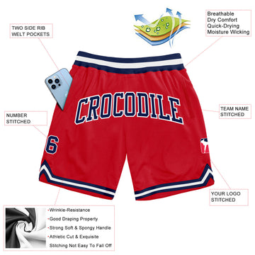 Custom Red Navy-White Authentic Throwback Basketball Shorts