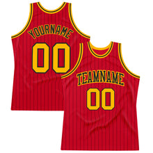 Load image into Gallery viewer, Custom Red Black Pinstripe Gold-Black Authentic Basketball Jersey
