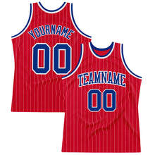 Load image into Gallery viewer, Custom Red White Pinstripe Royal-White Authentic Basketball Jersey
