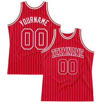 Custom Red White Pinstripe Red-White Authentic Basketball Jersey