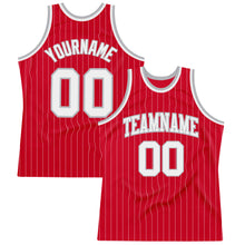 Load image into Gallery viewer, Custom Red White Pinstripe White-Gray Authentic Basketball Jersey
