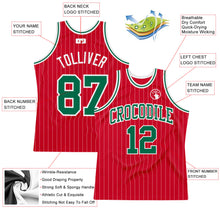 Load image into Gallery viewer, Custom Red White Pinstripe Kelly Green-White Authentic Basketball Jersey
