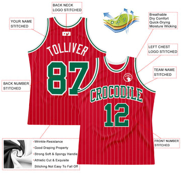 Custom Red White Pinstripe Kelly Green-White Authentic Basketball Jersey