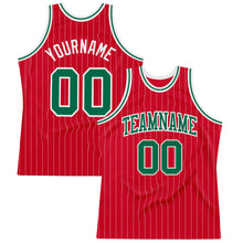Load image into Gallery viewer, Custom Red White Pinstripe Kelly Green-White Authentic Basketball Jersey
