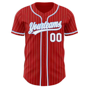 Custom Red White Pinstripe White-Light Blue Authentic Baseball Jersey