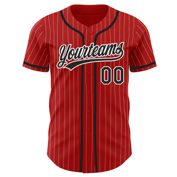 Custom Red White Pinstripe Black Authentic Baseball Jersey