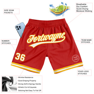 Custom Red White-Gold Authentic Throwback Basketball Shorts