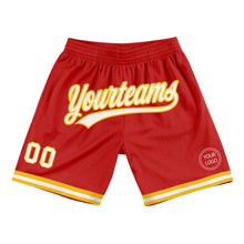 Load image into Gallery viewer, Custom Red White-Gold Authentic Throwback Basketball Shorts
