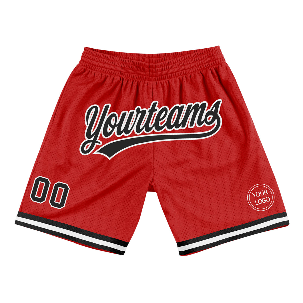 Custom Red Black-White Authentic Throwback Basketball Shorts