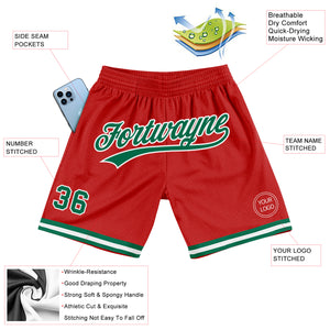 Custom Red Kelly Green-White Authentic Throwback Basketball Shorts