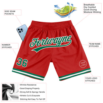 Custom Red Kelly Green-White Authentic Throwback Basketball Shorts