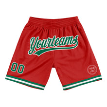 Load image into Gallery viewer, Custom Red Kelly Green-White Authentic Throwback Basketball Shorts
