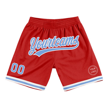 Custom Red Light Blue-White Authentic Throwback Basketball Shorts