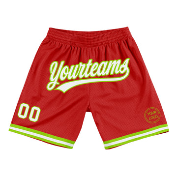 Custom Red White-Neon Green Authentic Throwback Basketball Shorts