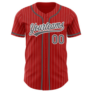 Custom Red White Pinstripe Steel Gray Authentic Baseball Jersey