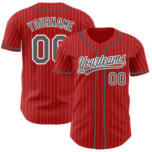 Custom Red White Pinstripe Steel Gray Authentic Baseball Jersey