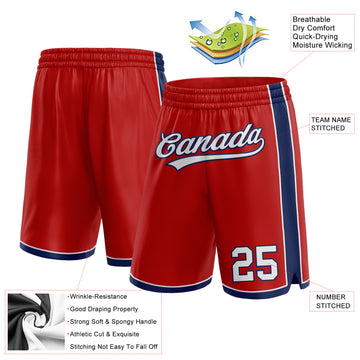 Custom Red White-Navy Authentic Basketball Shorts